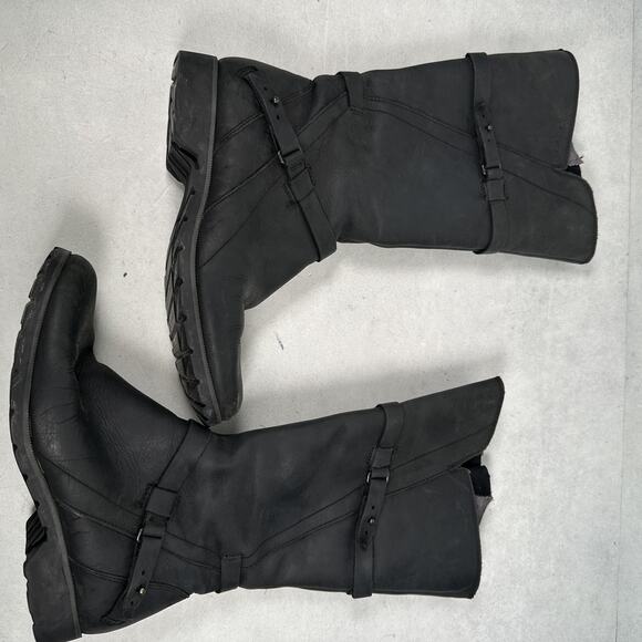 Teva Boots Womens 8 Black Waterproof Leather Tall Side Zip Buckle De La Vina - Picture 5 of 12
